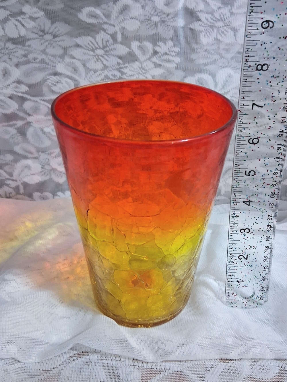 Vintage Blenko Crackle Glass Vase Amberina Orange - Picture 9 of 10